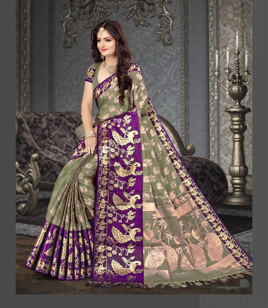 Mulit Golden Zari Rich Pallu Cotton Silk Saree With Jhalar (Tesslas)