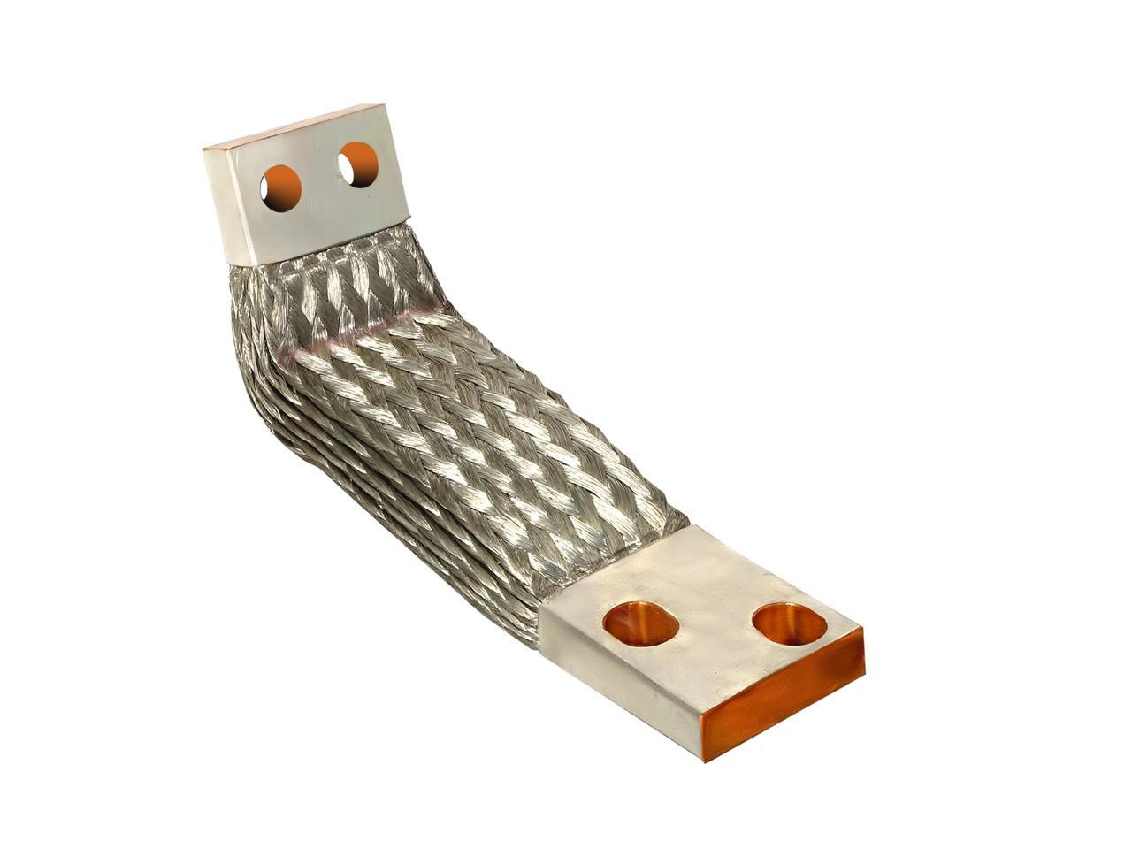 Copper Braided Flexible Connector - 30mm X 10mm X 1mm | Double Braid, Tin Plated, 150°c Temperature Rating, 100a Current Rating, Electrical Connections