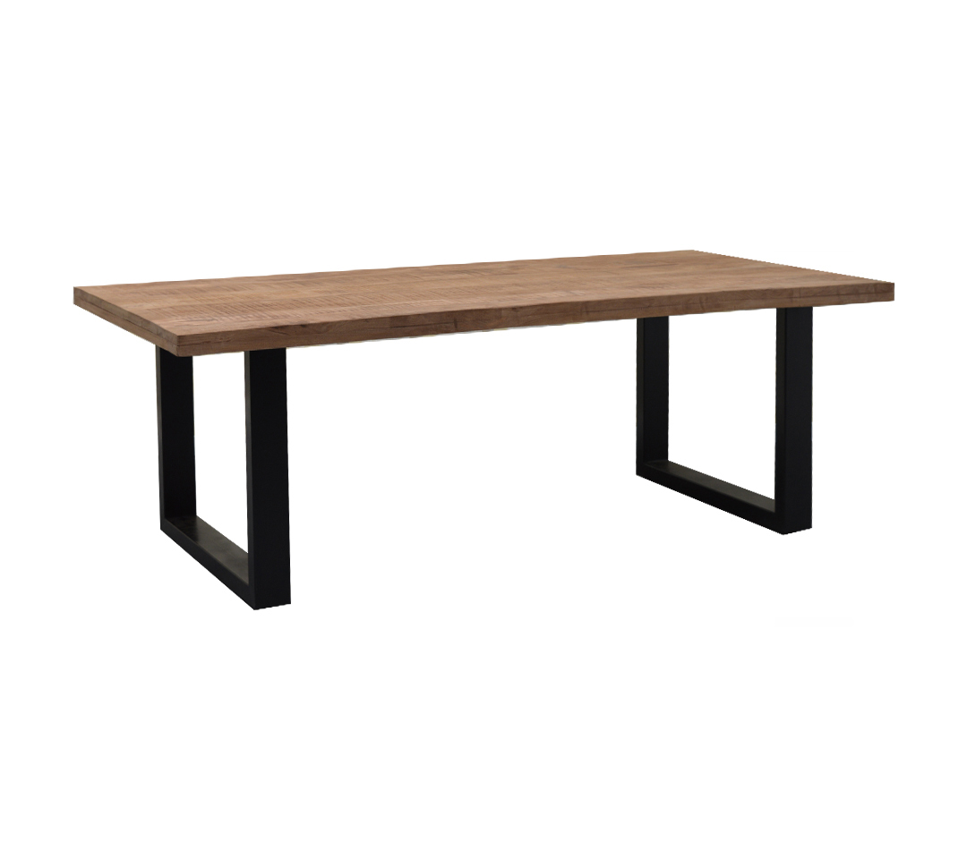 Sturdy Dining Table - Mango Wood Leaf 6 Cm, Black Steel Legs, Antique Handmade European Design, 180w X 90d X 76h Cm, Indoor Living Room Furniture