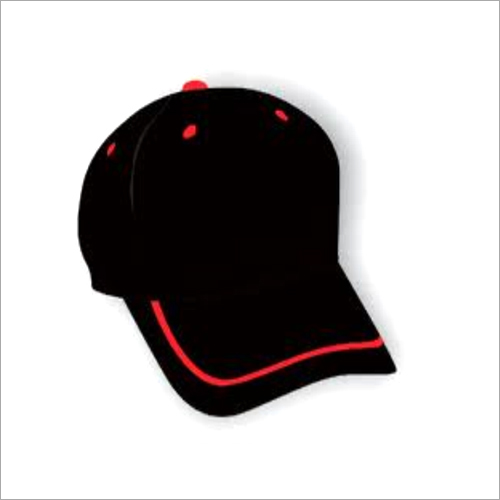 Mens Cap - Cotton, Multiple Sizes Available | Black With Red Patti, Fine Finish, Washable, Sports Style