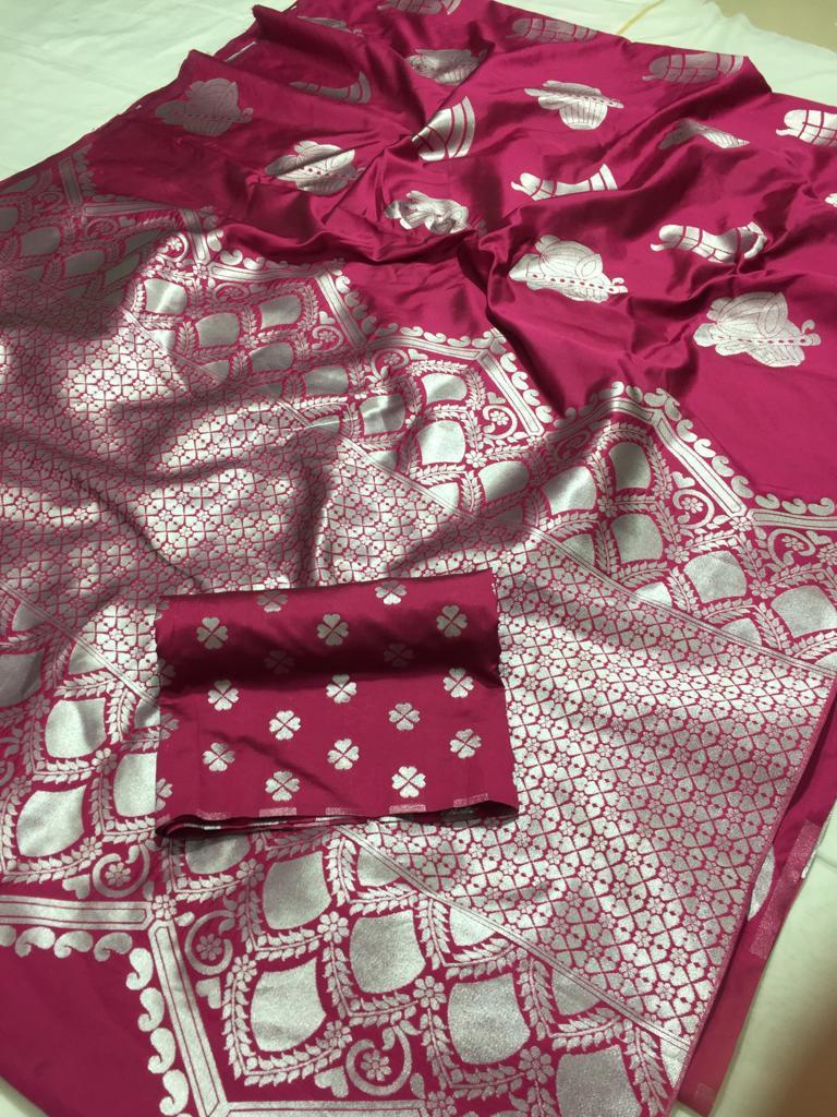 Mulit Heavy Lychee Silk Silver Jari Saree