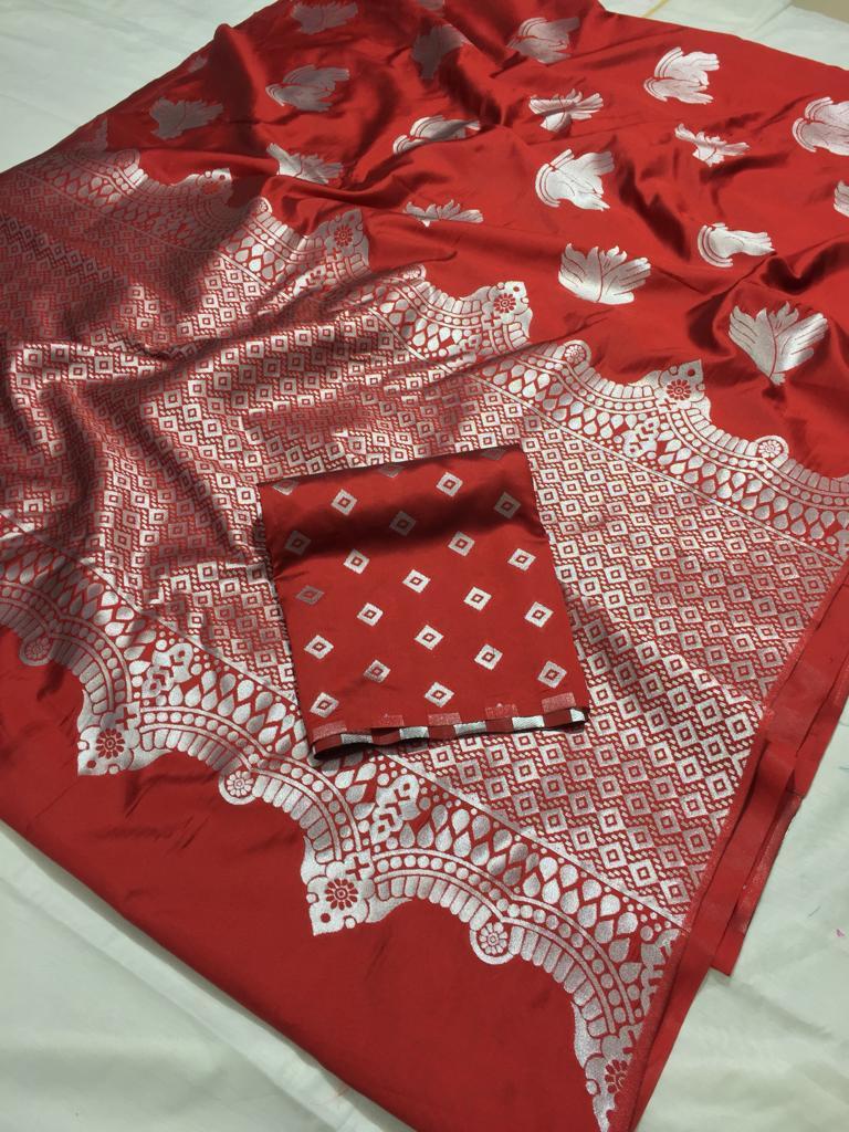 Mulit Heavy Lychee Silk Silver Jari Saree
