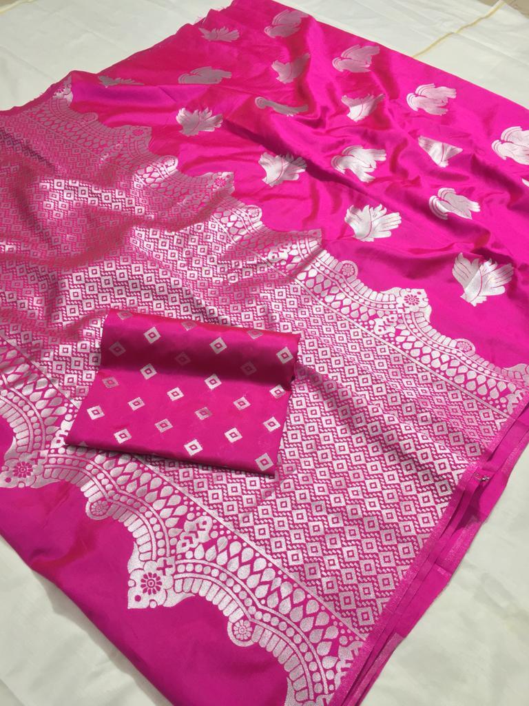 Mulit Heavy Lychee Silk Silver Jari Saree