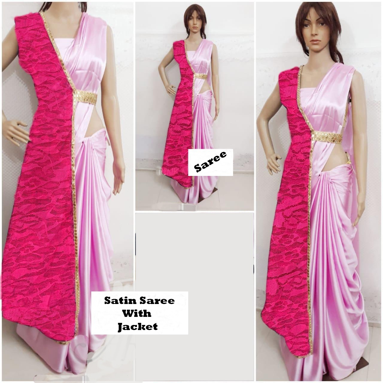 Bollywood Western Satin Saree - 5.5 Mtr Length Multicolor Design | Luxurious Satin Fabric Plain Pattern Ideal For All Seasons