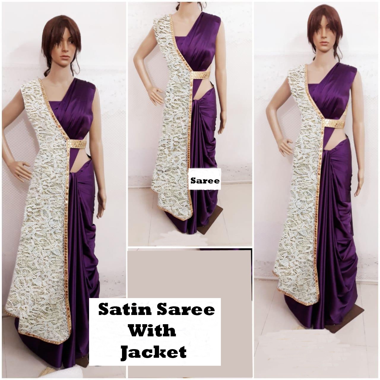 Bollywood Western Satin Saree - 5.5 Mtr Length Multicolor Design | Luxurious Satin Fabric Plain Pattern Ideal For All Seasons