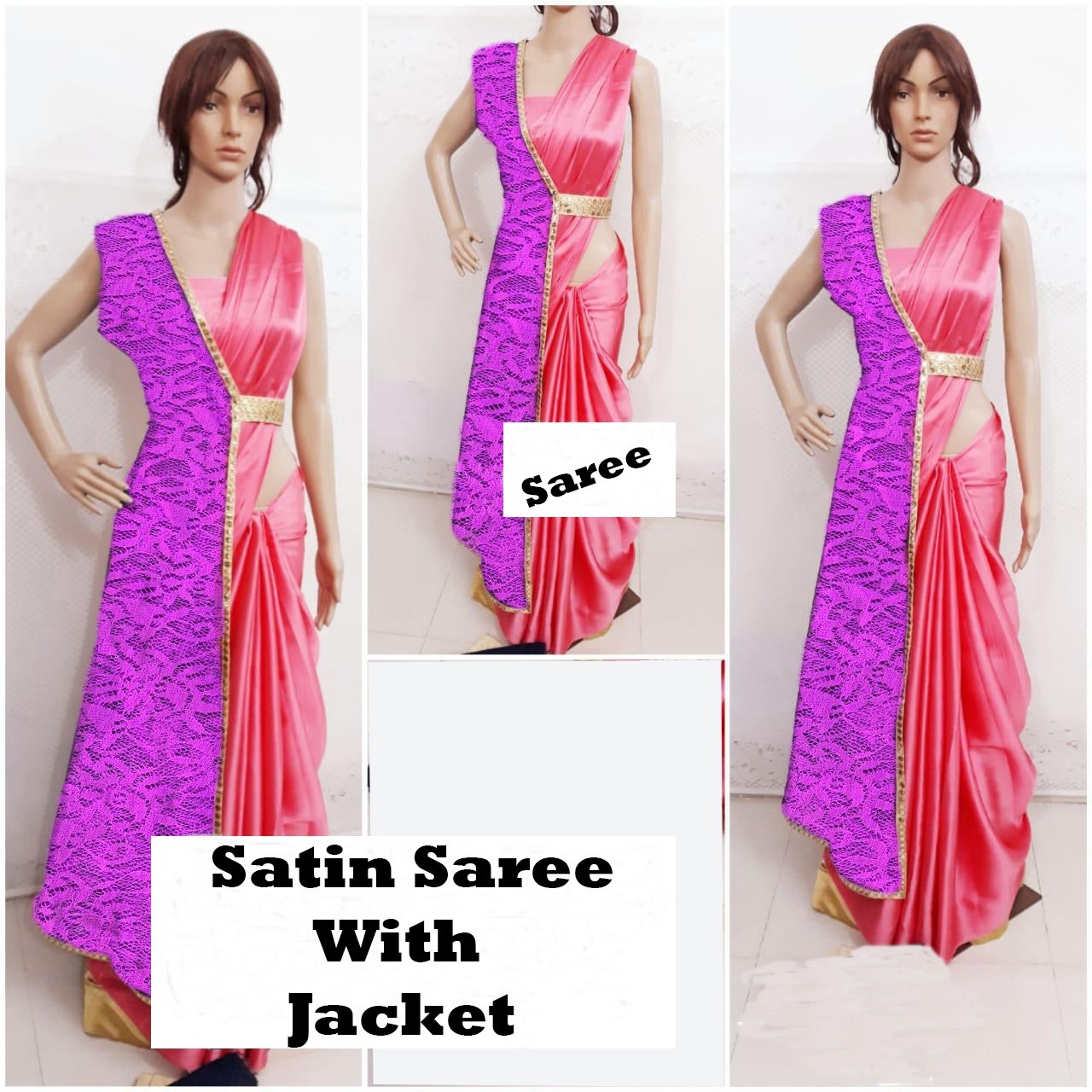 Bollywood Western Satin Saree - 5.5 Mtr Length Multicolor Design | Luxurious Satin Fabric Plain Pattern Ideal For All Seasons