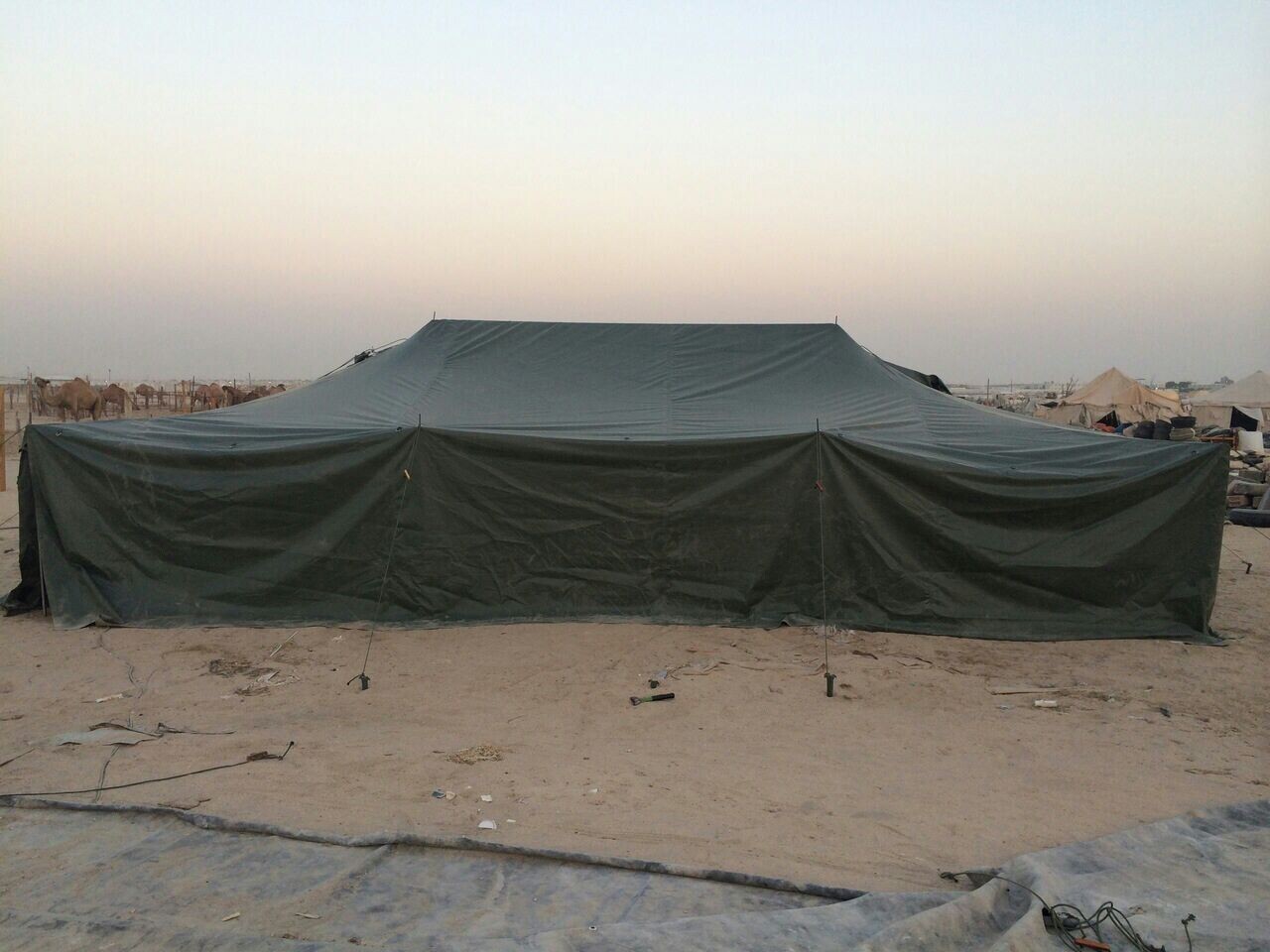 Kuwait Army Used Pvc Commander Tent - 100% Waterproof, Fire-proof Pvc Fabric, 6x12 Meters, Military Olive Green | Durable, Portable Shelter For Emergency Response And Military Use