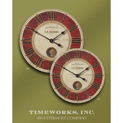 Brass Red Clock - Brass Aluminum, Red Background, Laminated Finish | Rustic Look, Vintage Appeal, Roman Numerals, Battery Operated