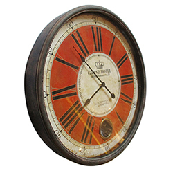 Brass Red Clock - Brass Aluminum, Red Background, Laminated Finish | Rustic Look, Vintage Appeal, Roman Numerals, Battery Operated