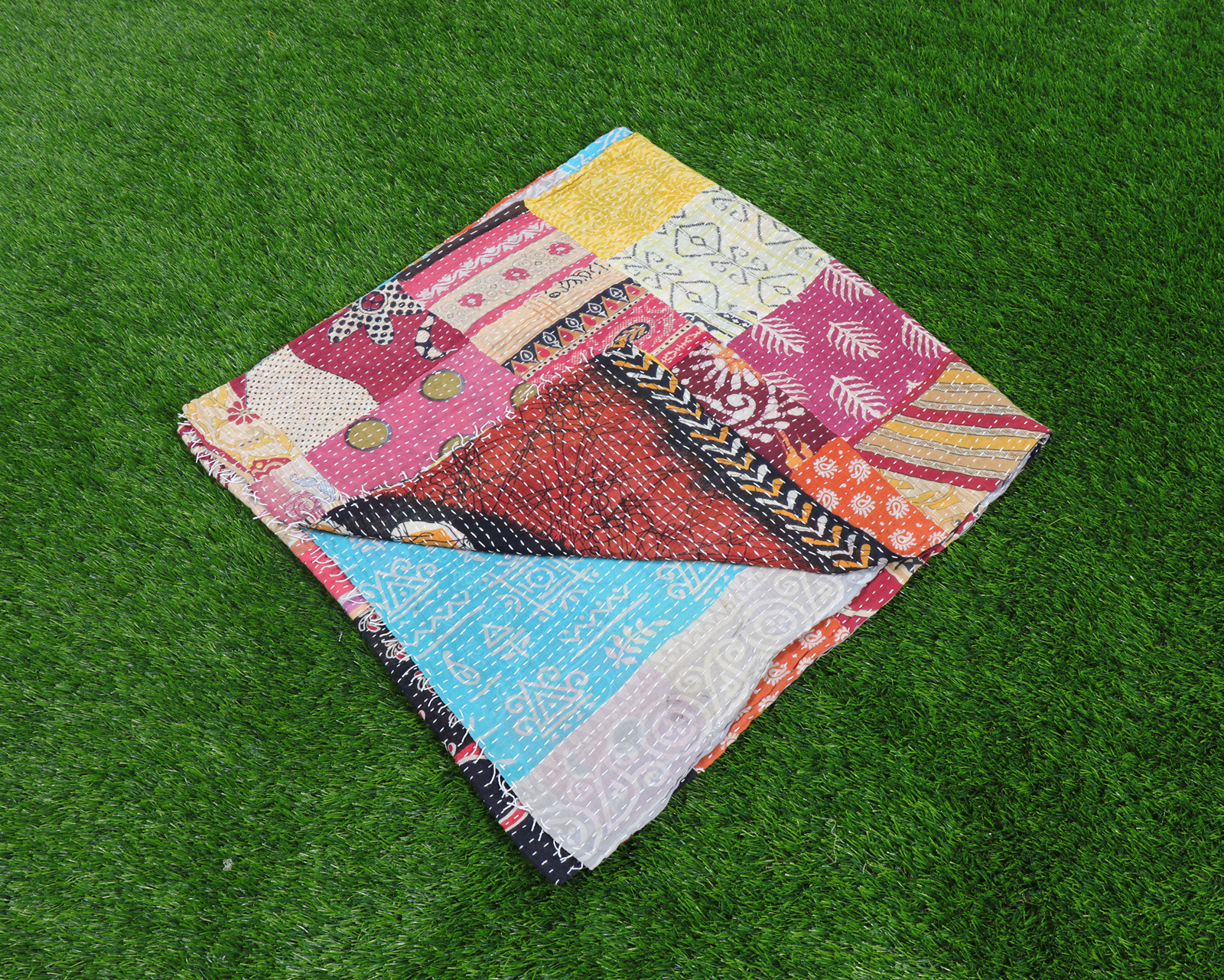 Vintage Patchwork Cotton Kantha Scarfs - 18x72 & 30x80 Inch | Multicolor, Ethnic Dress Type, Handmade, Medium Length, Lightweight At 2.250 Grams
