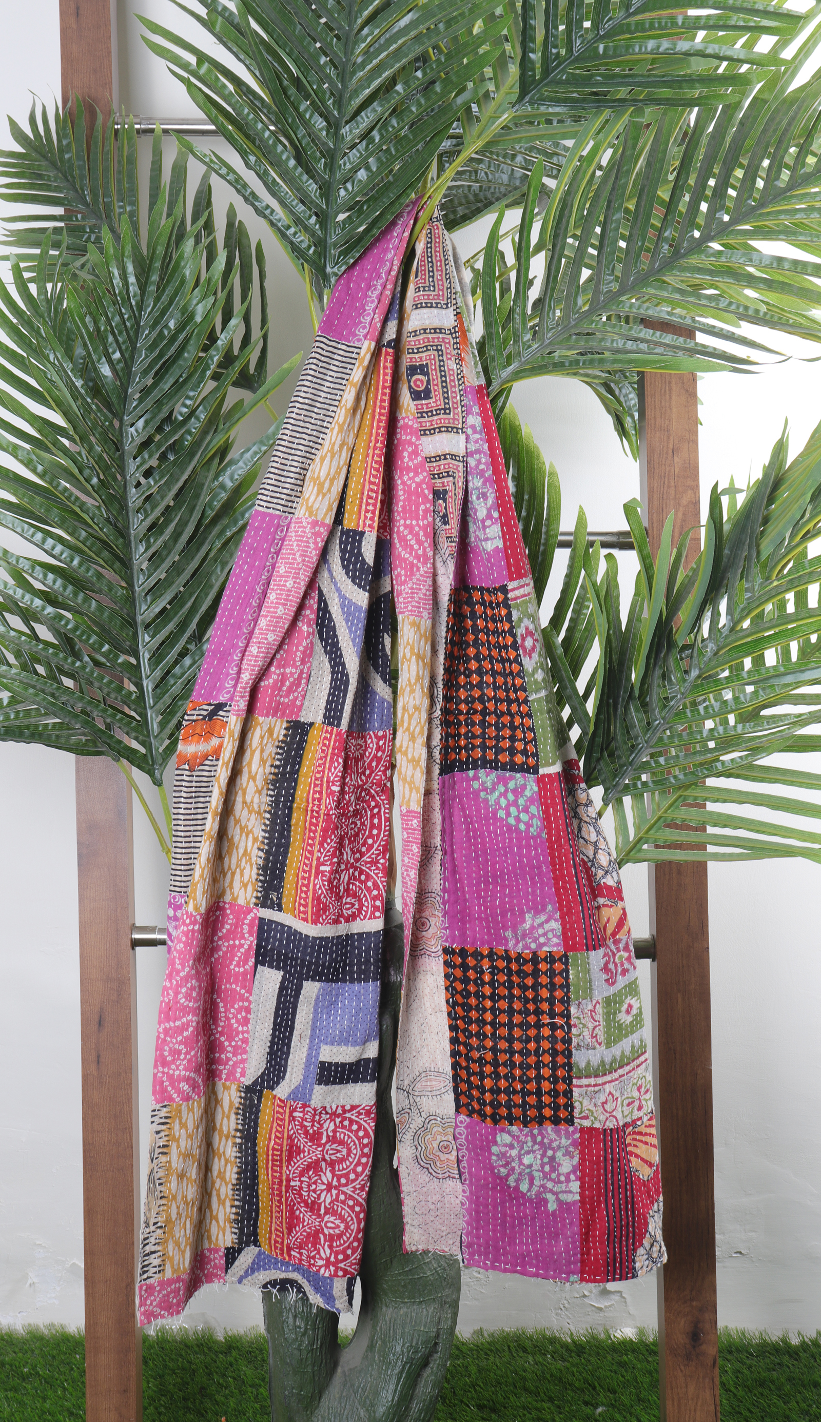 Vintage Patchwork Cotton Kantha Scarfs - 18x72 & 30x80 Inch | Multicolor, Ethnic Dress Type, Handmade, Medium Length, Lightweight At 2.250 Grams