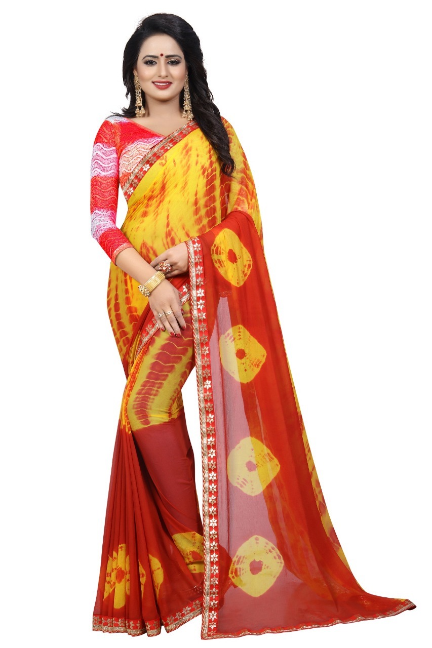 Mulit New Lehariya Chiffon Saree With Lace