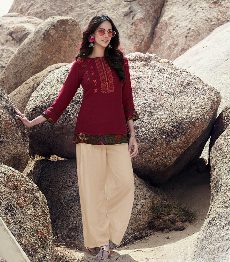Ladies Top - Rayon Flex With Embroidery Work, Sizes S-3xl, Short Sleeves, All-season Wear, Quick Dry, Washable, Value-added Print