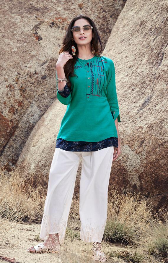 Ladies Top - Rayon Flex With Embroidery Work, Sizes S-3xl, Short Sleeves, All-season Wear, Quick Dry, Washable, Value-added Print