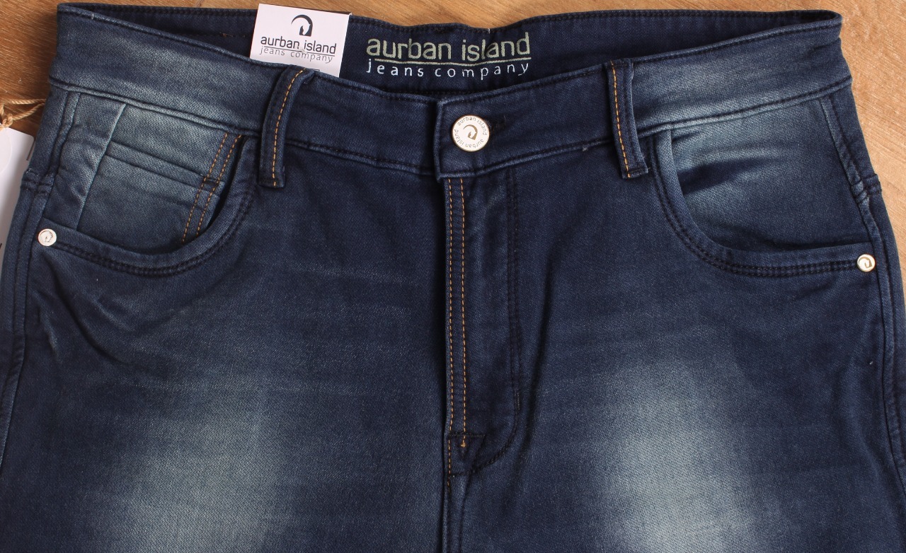Dark Blue Peach Dobby Regular Crushed Jeans
