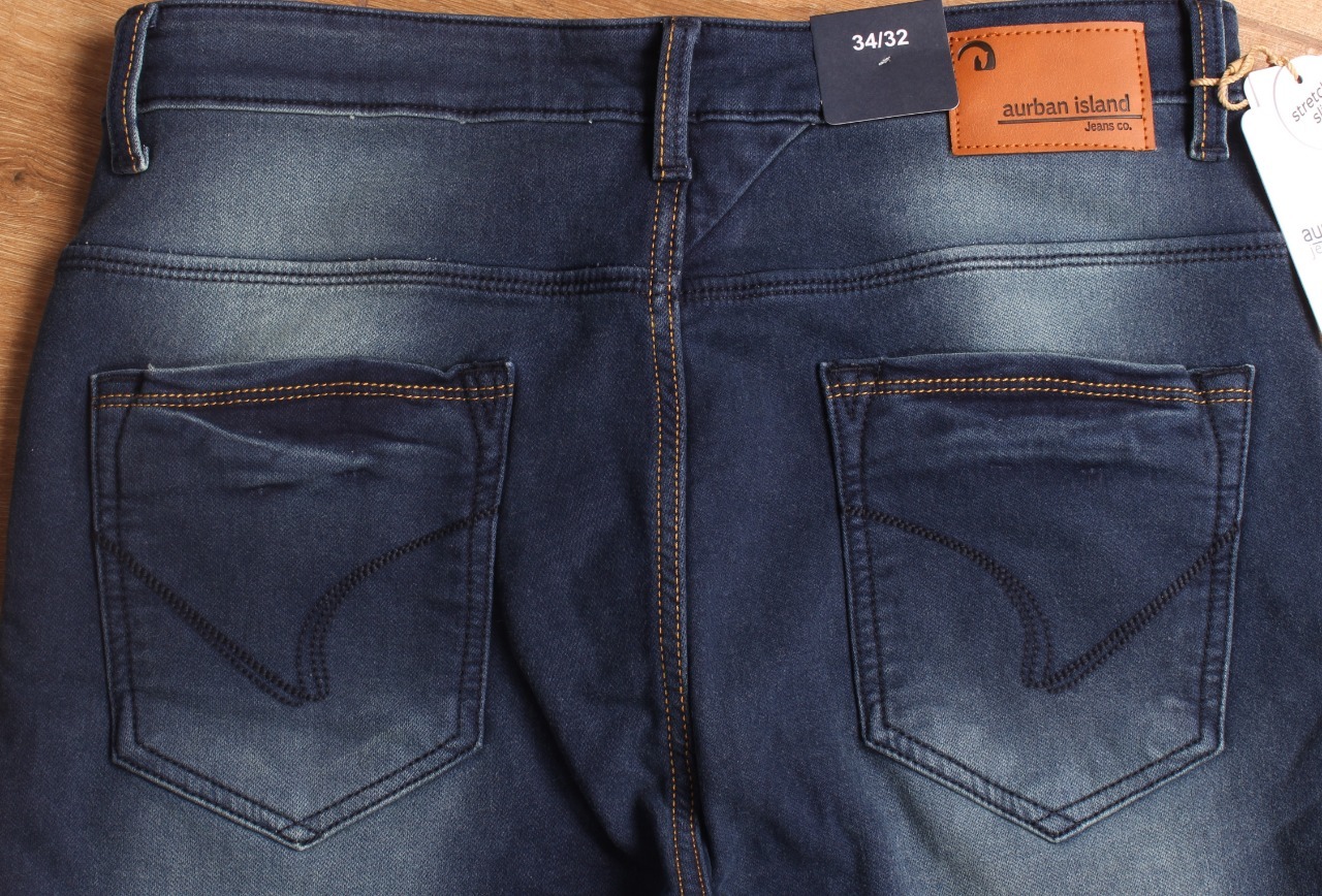 Dark Blue Peach Dobby Regular Crushed Jeans