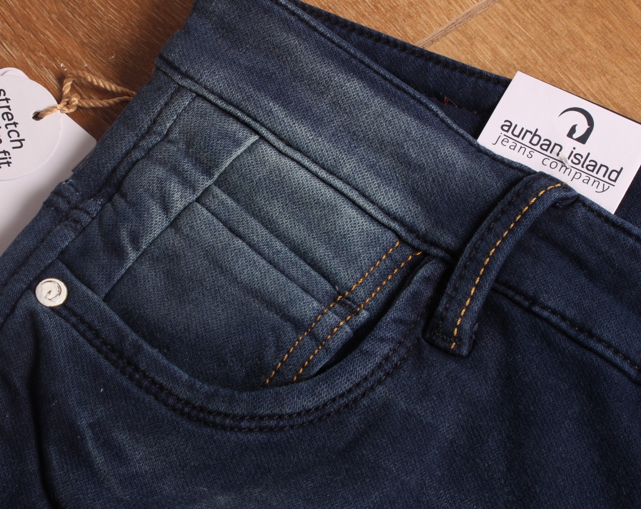 Dark Blue Peach Dobby Regular Crushed Jeans