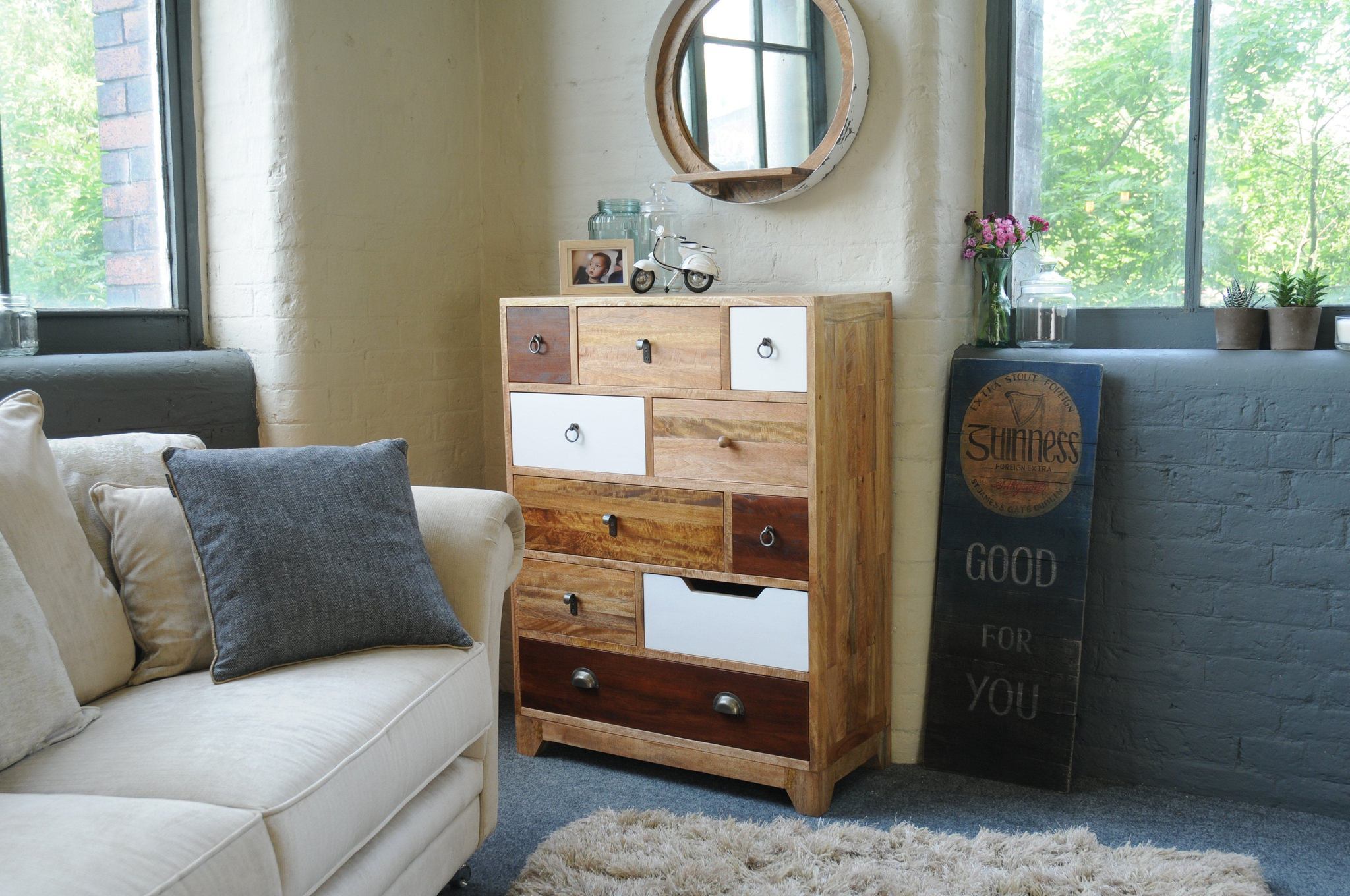 Handmade Side Board With Walnut Finish On Drawer