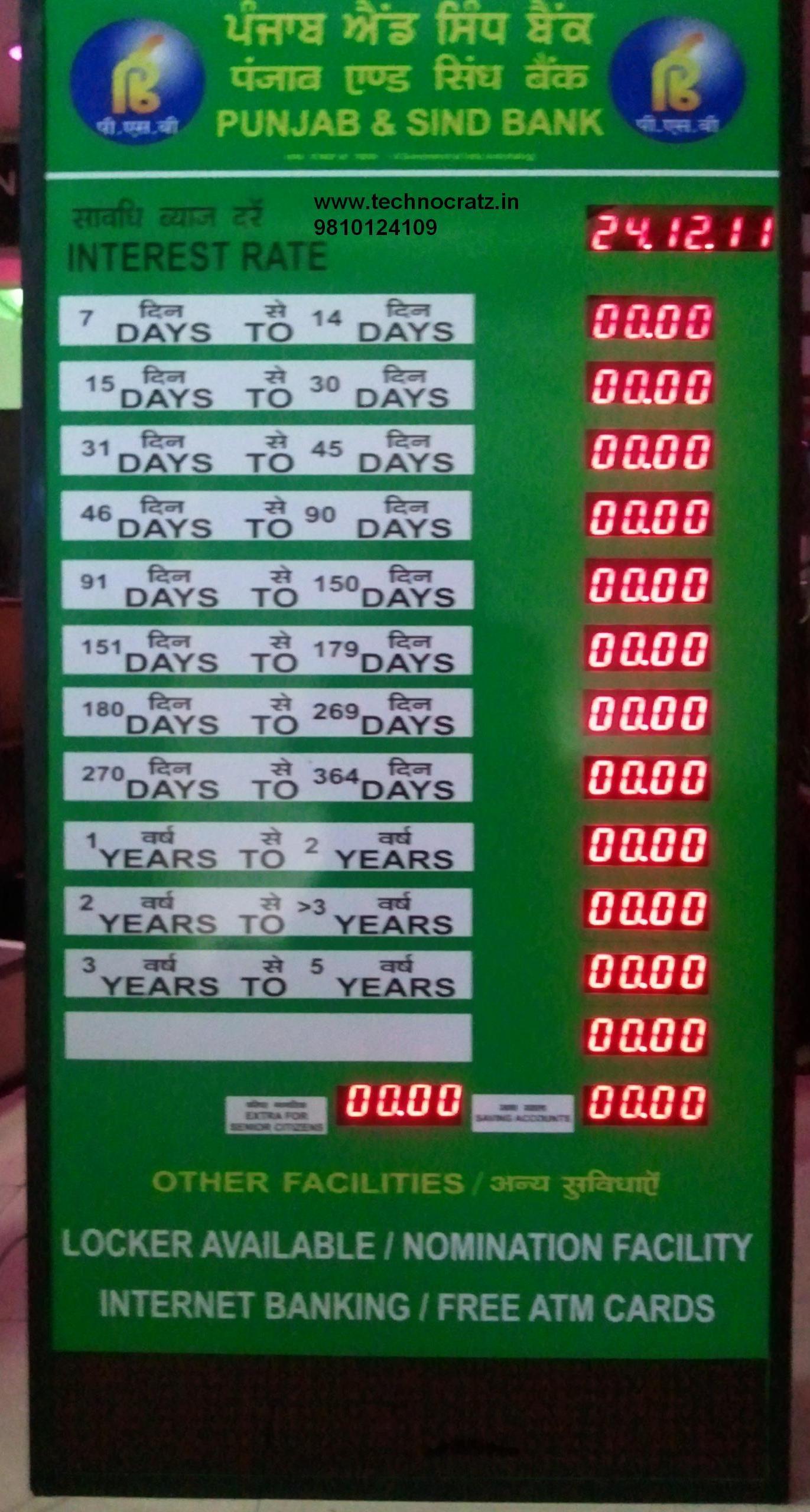 Bank Rate Display - Durable Plastic Frame, 13 Display Windows | Red 7-segment Display, 1 Inch Digit Height, 10 Meter Visibility