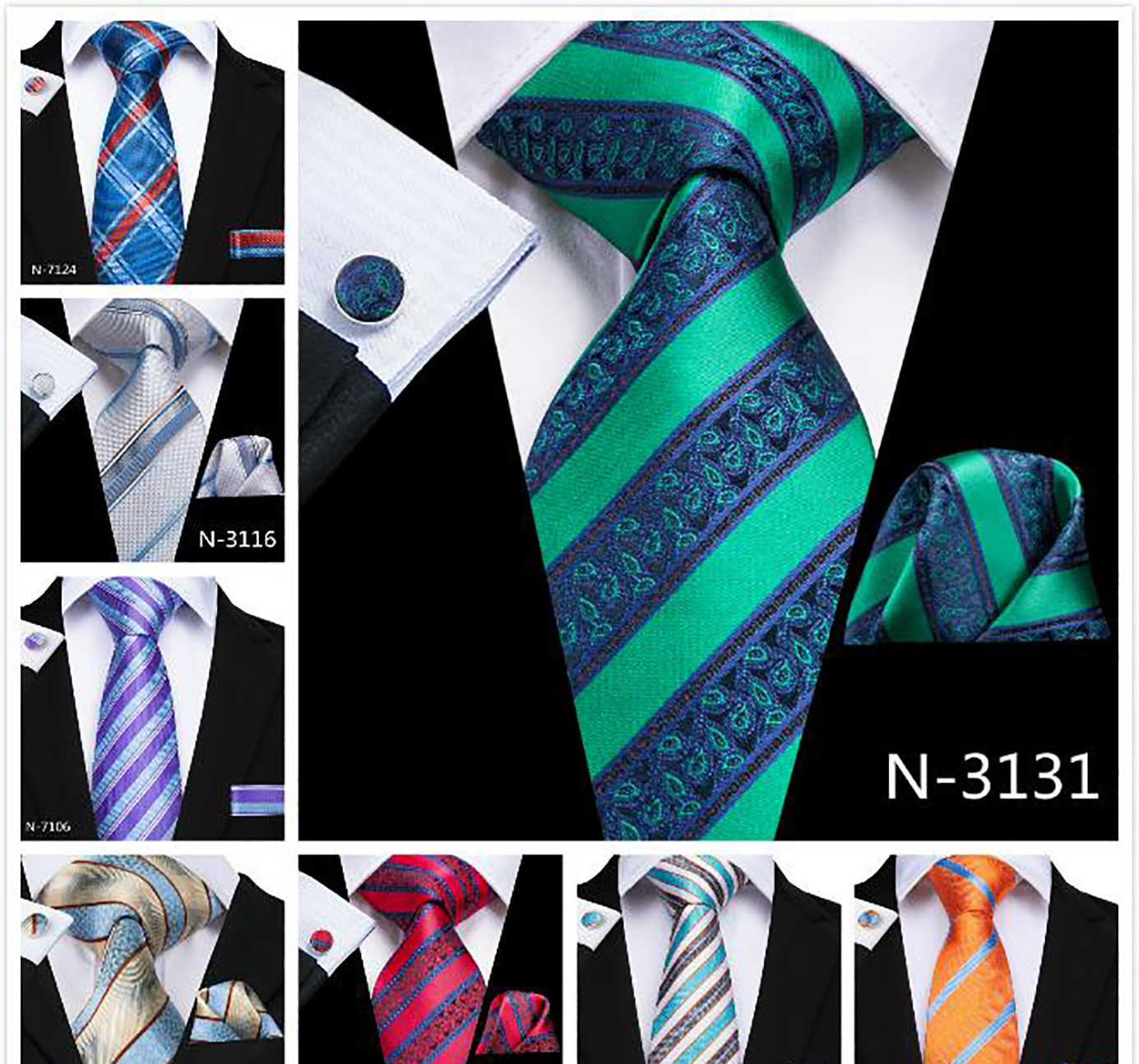 Necktie Sets - 100% Pure Silk, 170-180 Cm Length, Multiple Color Options | Handcrafted Solid Color Design, Suitable For Office, Weddings, Parties
