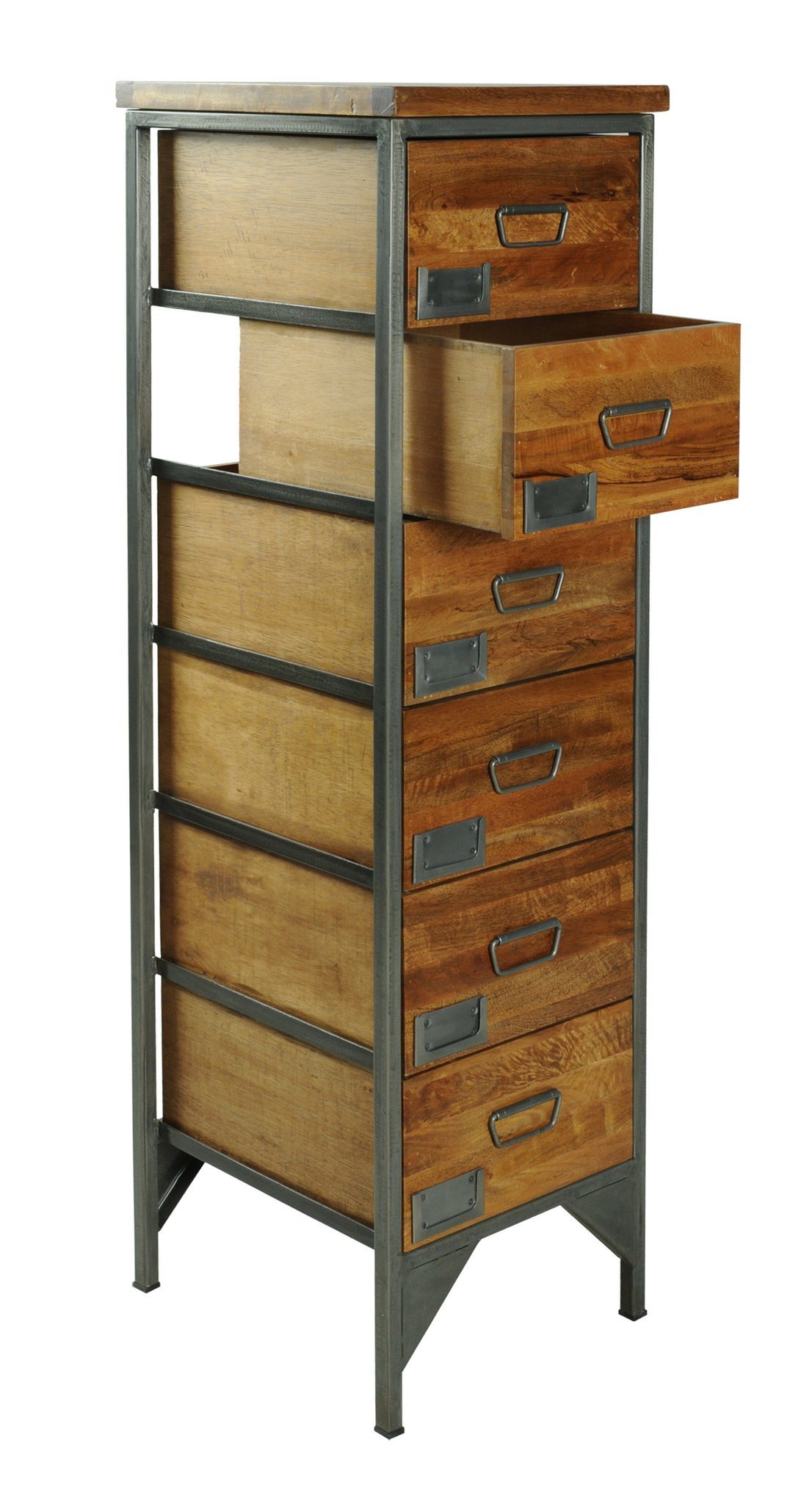 Long Chest Drawer - Wood & Wrought Iron, 40w X 40d X 140h Cm, Handmade Antique European Design, Indoor Living Room Furniture With 6 Month Warranty