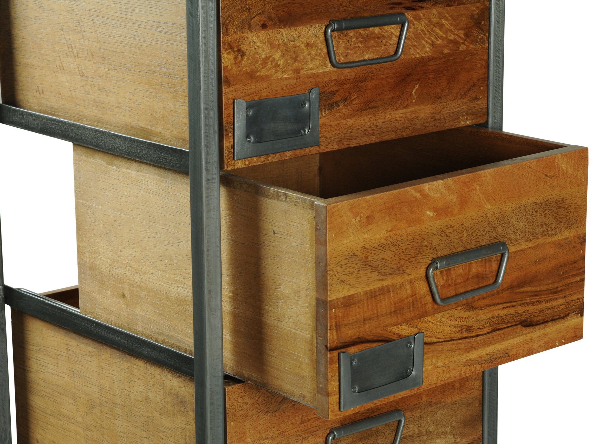 Long Chest Drawer - Wood & Wrought Iron, 40w X 40d X 140h Cm, Handmade Antique European Design, Indoor Living Room Furniture With 6 Month Warranty