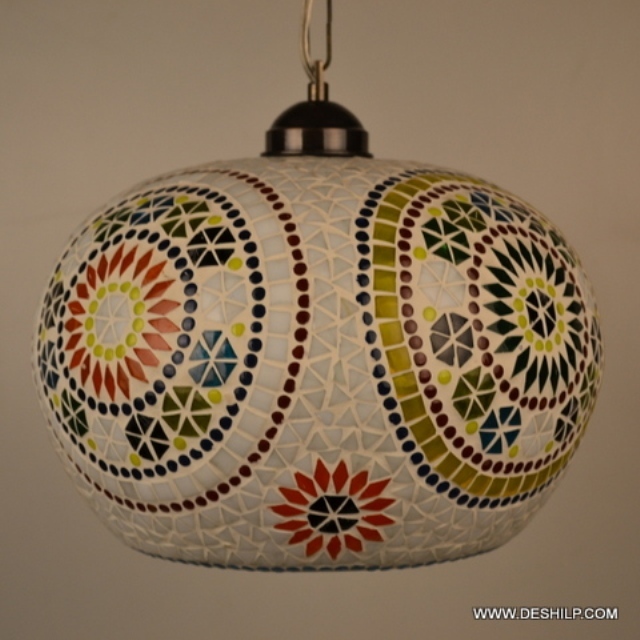 26 X 30 Cm Multicolored Multi Mosaic Glass Wall Hanging Lamp - Finish: Handmade