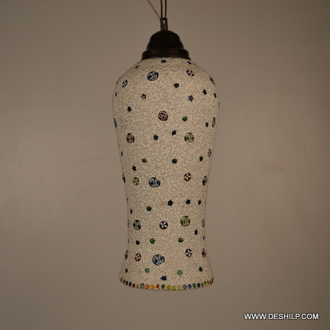 White And Multicolor Beautiful Mosaic Wall Hanging Lamp
