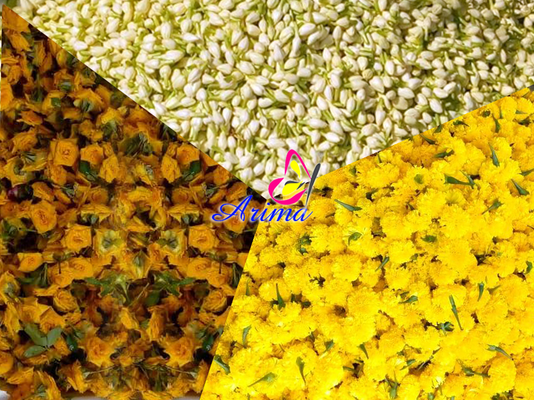 Marigold - Fresh Jasmine & Marigold Flowers | Stem Length 1 To 1.5 Inches, Color White To Mild Reddish, Shelf Life 2-3 Days