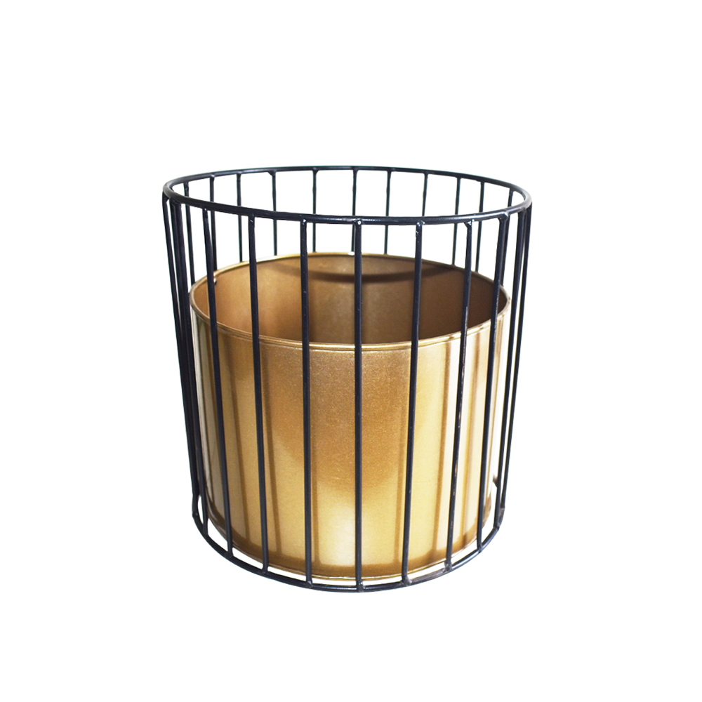 Golden & Black Metal Wire Based Planter Stand With Metal Pot- Set Of 3