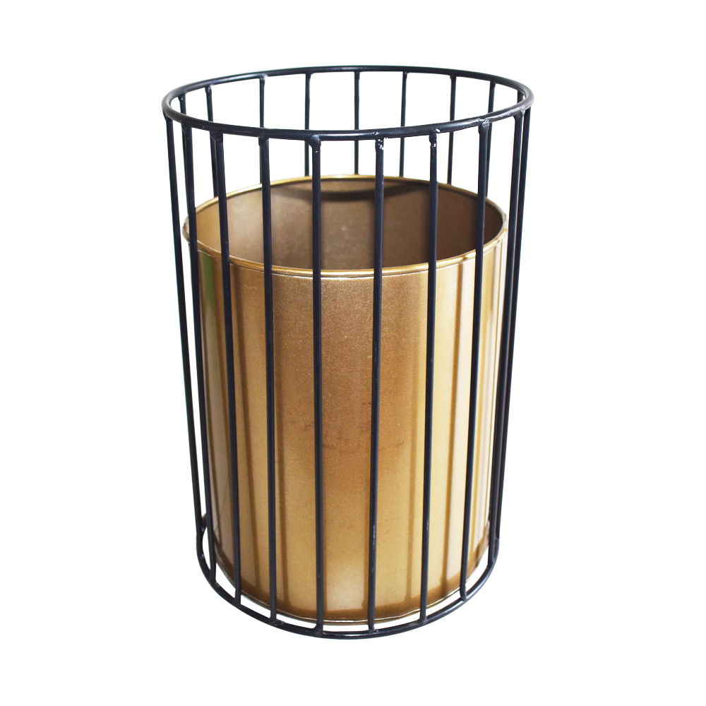 Golden & Black Metal Wire Based Planter Stand With Metal Pot- Set Of 3