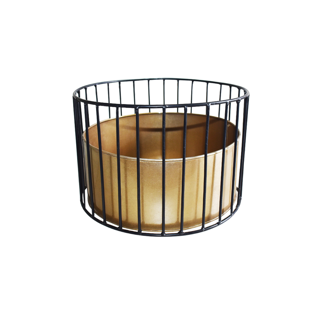 Golden & Black Metal Wire Based Planter Stand With Metal Pot- Set Of 3