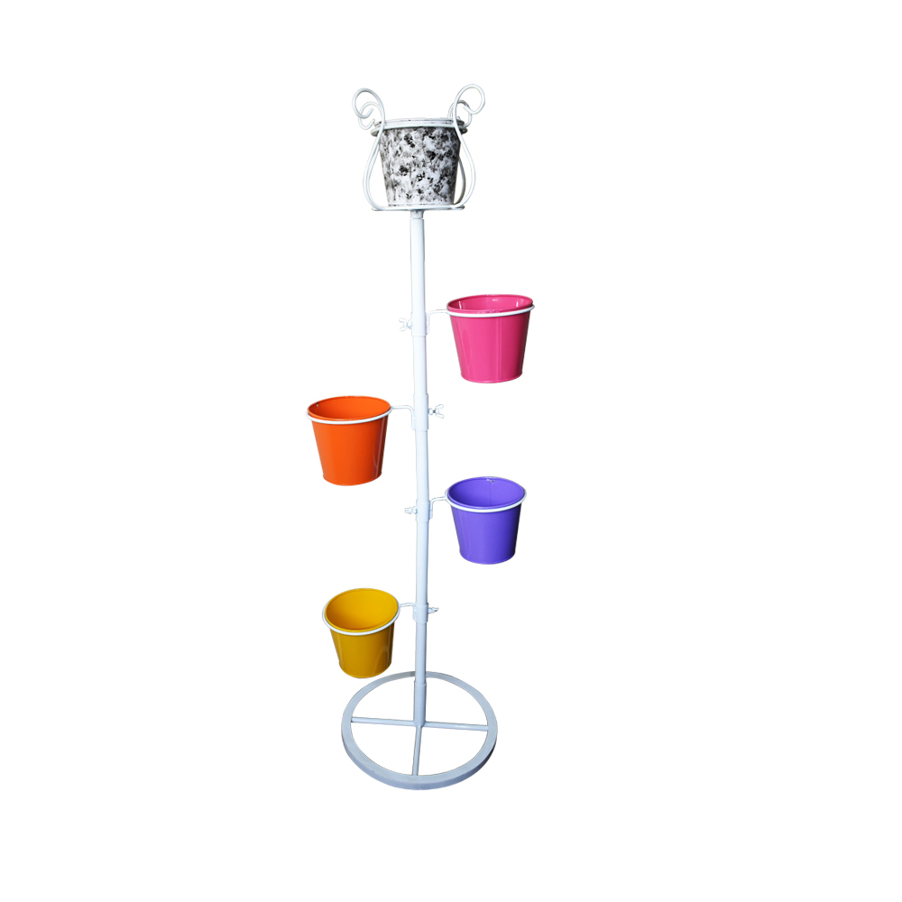 White With Multi Colored Planters Metal Corner Multiple Pot Stand For Outdoor And Indoor (In Kd Design)