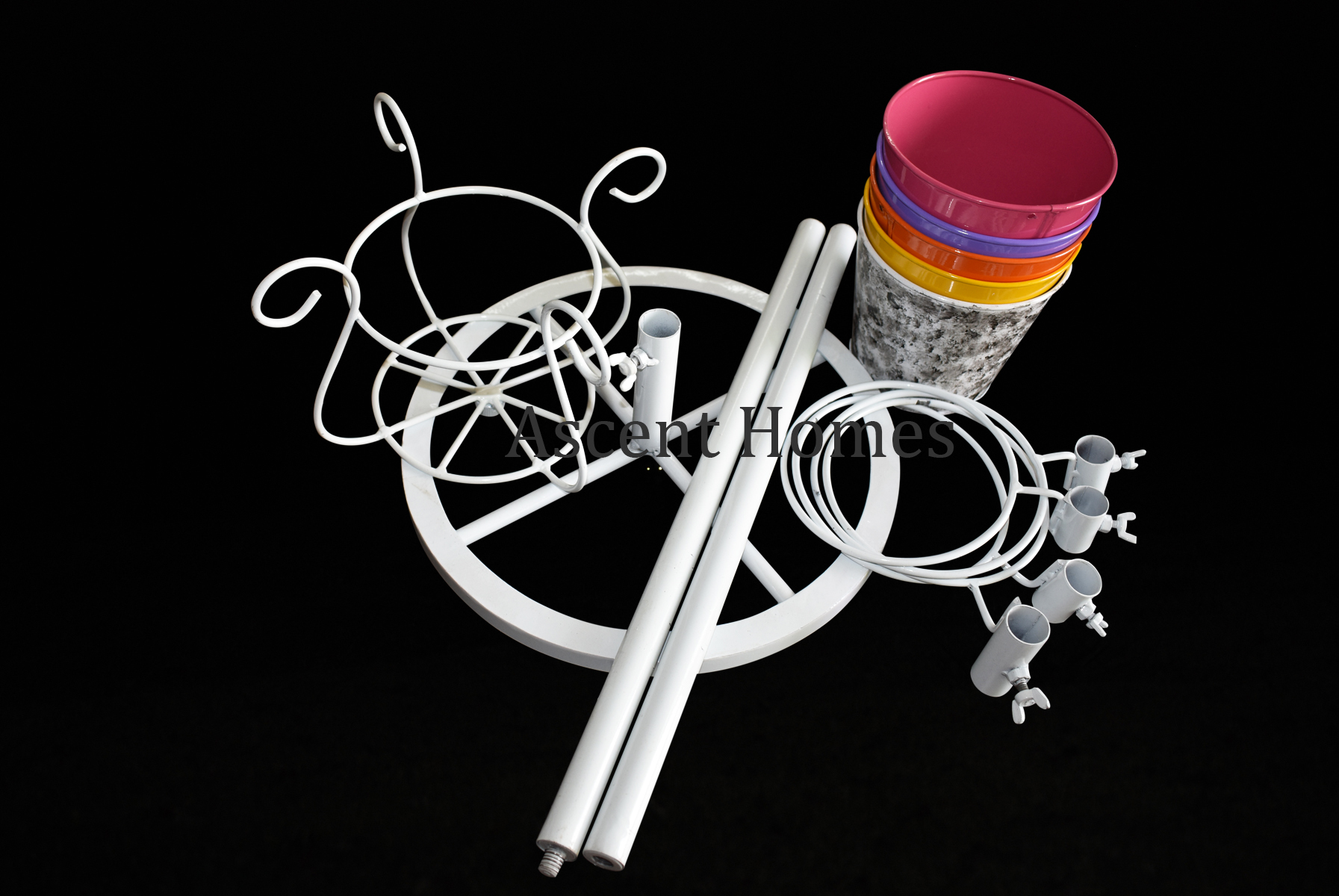 White With Multi Colored Planters Metal Corner Multiple Pot Stand For Outdoor And Indoor (In Kd Design)