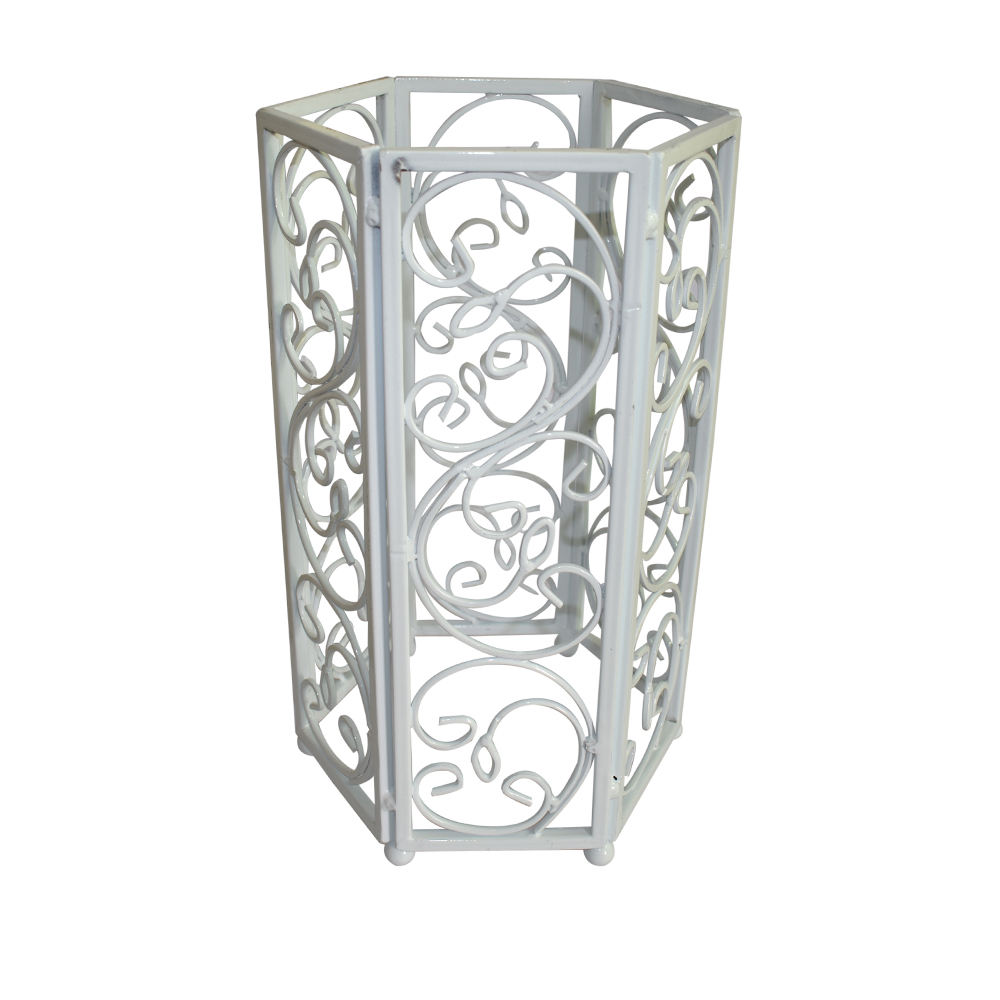 Metal Planter - 8.9" X 9" X 14", Galvanized Metal, Black & White, Powder Coated Finish With Scroll Patterned Stand