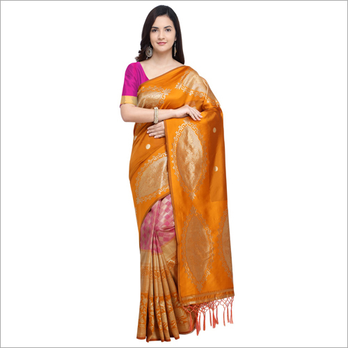 Ladies Kanjivaram Saree - Silk Material, Multicolored Design | Hand Embroidery, Printed Kanjivaram Pattern, Soft Texture, Classy Packaging