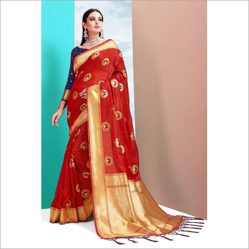 Ladies Printed Chiffon Saree - Silk Material, Multicolored with Blue Blouse, Laces Closure, Bollywood Style, Exquisite Thread Work, Shimmery Design