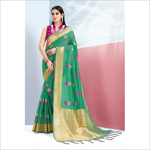 Ladies Traditional Cotton Saree - Silk Material, Multicolored Printed Design | Bollywood Style with Lace Closure, Skin-Friendly Fabric
