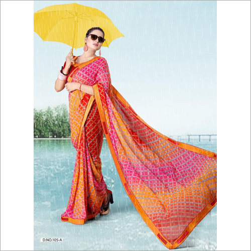 Ladies Check Printed Saree - Silk Material, Multicolored Design | Bollywood Style, Customized Stitching, Thread Work Details