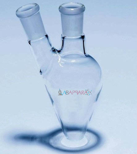 Flasks Pear Shaped Two Necks, Side Neck At Angle