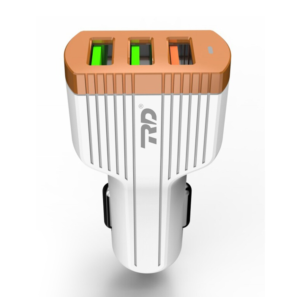 Car Charger - Abs Plastic, 60x40x30 Mm | Brown Color, 3 Usb Ports, 36w Output, 12-24v Input Voltage, Ce & Rohs Certified
