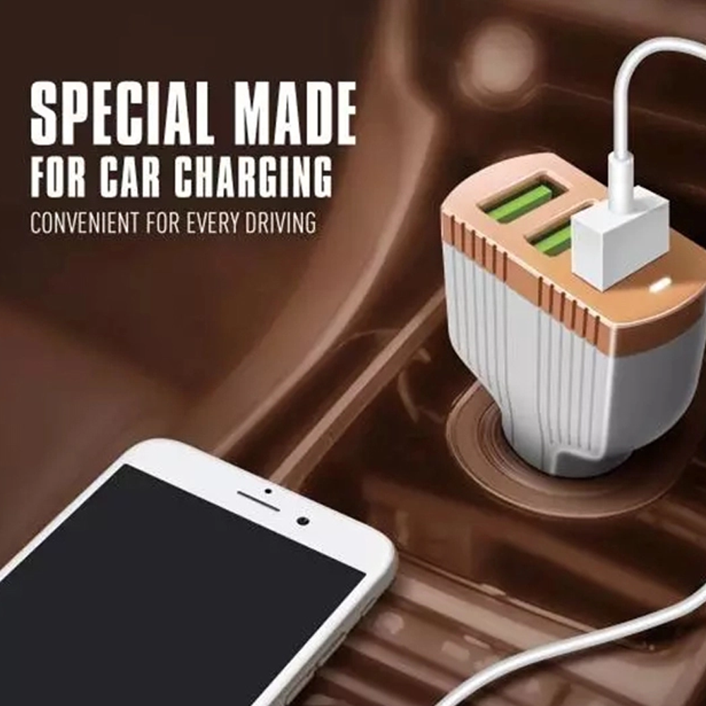 Car Charger - Abs Plastic, 60x40x30 Mm | Brown Color, 3 Usb Ports, 36w Output, 12-24v Input Voltage, Ce & Rohs Certified
