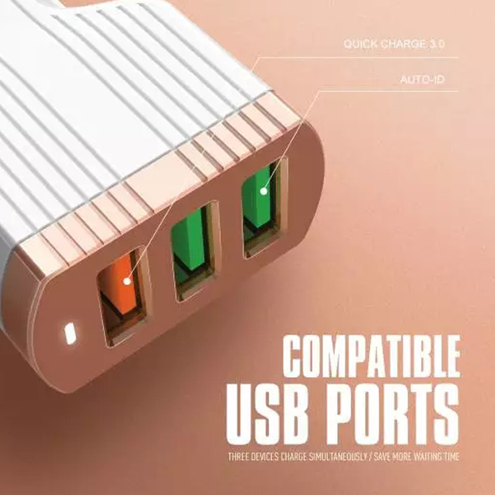 Car Charger - Abs Plastic, 60x40x30 Mm | Brown Color, 3 Usb Ports, 36w Output, 12-24v Input Voltage, Ce & Rohs Certified