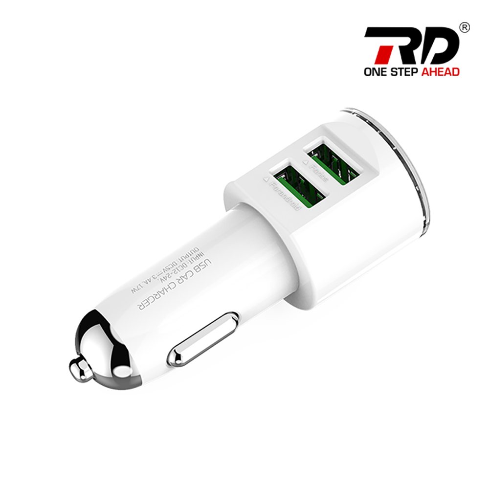 Car Charger - Abs Plastic, 50x30x30 Mm , White - Dual Usb Ports, 36w Output Power, 12-24v Input Voltage, Ce, Fcc, Rohs Certified