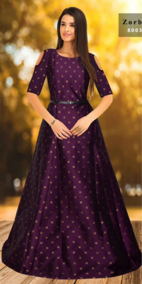 Red Blue Sky Green Jamli Ladies Designer Gown