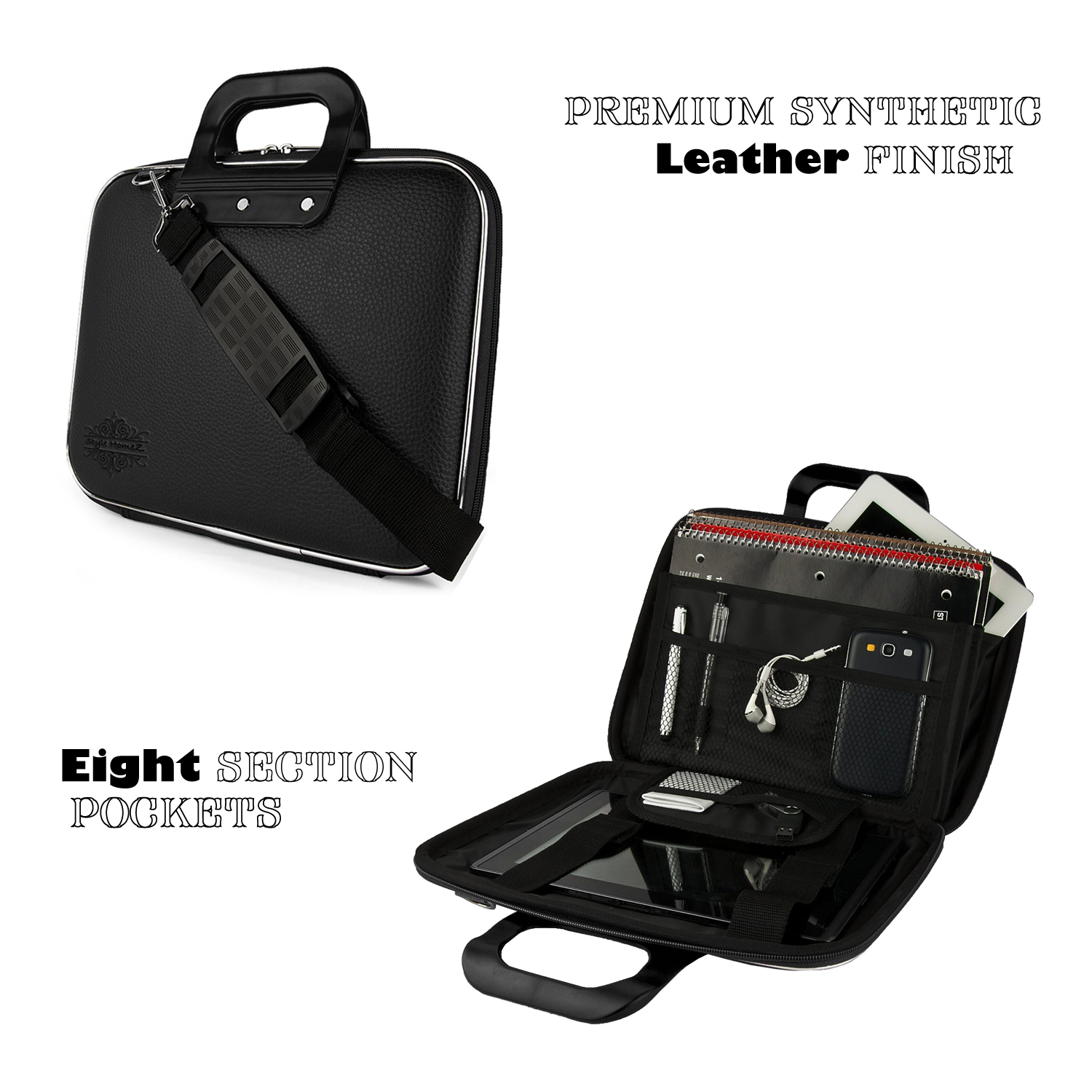 Hard Shell Briefcase - Pu Material, 15.6 Inch Size, Black Color | Optimal Protection, Stylish Design, Removable Shoulder Strap, Multiple Pocket Slots