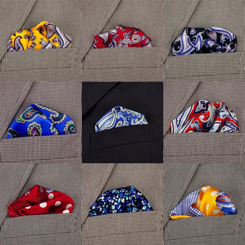 Pocket Square Hanky - 100% Silk, 20x20 Cm, Multiple Designs | Smooth Texture, Shrink Resistant, Colorfast, Jacquard Pattern, Neat Stitching