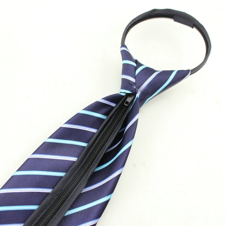 Zipper Tie - 100% Silk, 50 Cm Length, Solid Navy Blue, Shiny Finish | Ideal For Weddings, Offices, Adjustable Design, Unisex Style
