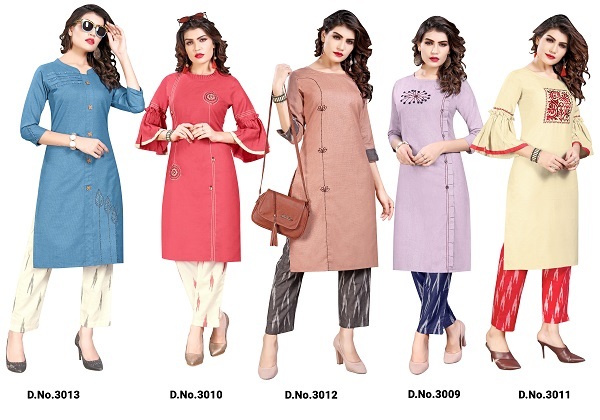 5 Colors Available Ladies Kurti Straight Fit With Bottom