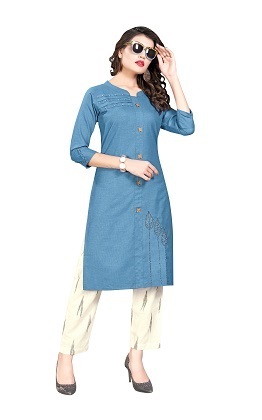 Ladies Trendy Kurti - Hi Grade Mazza Fabric, Ekkat Cotton Bottom, 48 Inches Length | Modern Style, Fancy Embroidery, Available In 5 Colors, Suitable For All Seasons